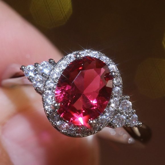 🎁 Refine Oval Shiny Red Zircon Ruby Rings for Women, PD320 - Picture 3 of 10